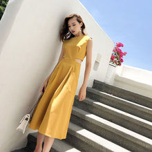 画像をギャラリービューアに読み込む, フランスファッション無地無袖ゆったり着痩せ効果ロングデートワンピース