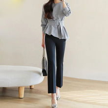 画像をギャラリービューアに読み込む, ウエスト絞り無地ブラウストップス(ベルト付き)