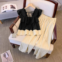 画像をギャラリービューアに読み込む, 配色切替フレア裾トップス&無地カジュアルパンツセットアップ