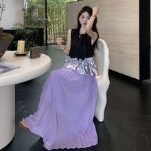 画像をギャラリービューアに読み込む, 配色切替フレア裾ノースリーブトップス&プリーツロングスカートセットアップ