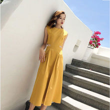 画像をギャラリービューアに読み込む, フランスファッション無地無袖ゆったり着痩せ効果ロングデートワンピース