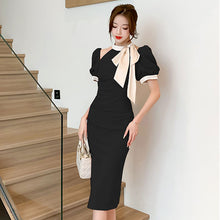 画像をギャラリービューアに読み込む, オープンショルダーパフスリーブリボン甘美デートワンピース