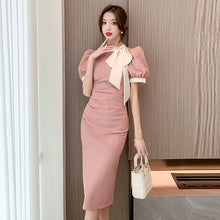 画像をギャラリービューアに読み込む, オープンショルダーパフスリーブリボン甘美デートワンピース