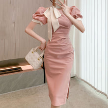 画像をギャラリービューアに読み込む, オープンショルダーパフスリーブリボン甘美デートワンピース