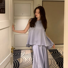 画像をギャラリービューアに読み込む, 光沢感ノースリーブブラウス&フレア裾スカートセットアップ高級感気質アップ