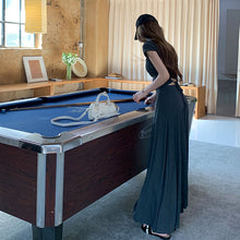 画像をギャラリービューアに読み込む, バックレースアップセットアップ ワンピース風トップス + ロングスカート 着痩せ カジュアル