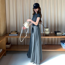 画像をギャラリービューアに読み込む, バックレースアップセットアップ ワンピース風トップス + ロングスカート 着痩せ カジュアル