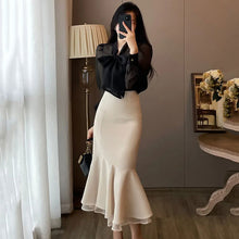 画像をギャラリービューアに読み込む, リボン黒シースルーブラウス&マーメイドスカートセットアップフォーマルコーデ通勤