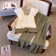 画像をギャラリービューアに読み込む, 配色切替フレア裾トップス&無地カジュアルパンツセットアップ