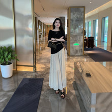 画像をギャラリービューアに読み込む, ニット トップス & ロング スカート セットアップ(ベルト付き) 2点セット オフショルダー 半袖 プリーツスカート マキシ丈 体型カバー 大人可愛い 上品 ゆったり お出かけ 通勤 オフィス ファッション 美シルエット