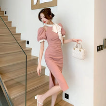 画像をギャラリービューアに読み込む, オープンショルダーパフスリーブリボン甘美デートワンピース