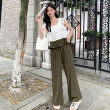 画像をギャラリービューアに読み込む, 配色切替フレア裾トップス&無地カジュアルパンツセットアップ