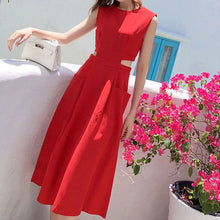 画像をギャラリービューアに読み込む, フランスファッション無地無袖ゆったり着痩せ効果ロングデートワンピース