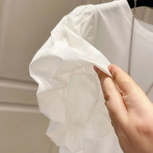画像をギャラリービューアに読み込む, パフスリーブ半袖無地Tシャツトップス