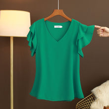 画像をギャラリービューアに読み込む, シフォンシンプルコーデVネックフリル裾ブラウストップス