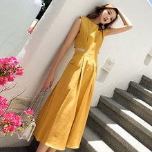 画像をギャラリービューアに読み込む, フランスファッション無地無袖ゆったり着痩せ効果ロングデートワンピース