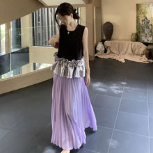 画像をギャラリービューアに読み込む, 配色切替フレア裾ノースリーブトップス&プリーツロングスカートセットアップ