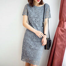 画像をギャラリービューアに読み込む, レース透かし彫り半袖Hラインカジュアルワンピース優雅コーデエレガント二次会