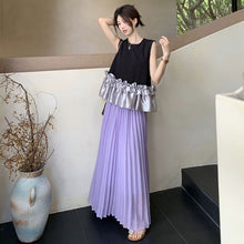 画像をギャラリービューアに読み込む, 配色切替フレア裾ノースリーブトップス&プリーツロングスカートセットアップ