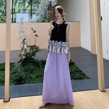 画像をギャラリービューアに読み込む, 配色切替フレア裾ノースリーブトップス&プリーツロングスカートセットアップ