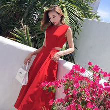 画像をギャラリービューアに読み込む, フランスファッション無地無袖ゆったり着痩せ効果ロングデートワンピース