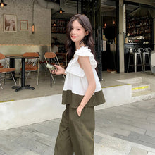 画像をギャラリービューアに読み込む, 配色切替フレア裾トップス&無地カジュアルパンツセットアップ