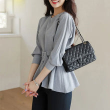 画像をギャラリービューアに読み込む, ウエスト絞り無地ブラウストップス(ベルト付き)