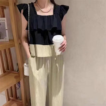 画像をギャラリービューアに読み込む, 配色切替フレア裾トップス&無地カジュアルパンツセットアップ
