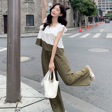 画像をギャラリービューアに読み込む, 配色切替フレア裾トップス&無地カジュアルパンツセットアップ