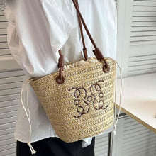 画像をギャラリービューアに読み込む, 花柄ストローウーブンバッグカジュアルショルダーバッグ