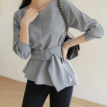 画像をギャラリービューアに読み込む, ウエスト絞り無地ブラウストップス(ベルト付き)