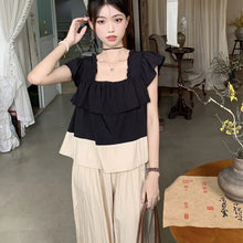 画像をギャラリービューアに読み込む, 配色切替フレア裾トップス&無地カジュアルパンツセットアップ