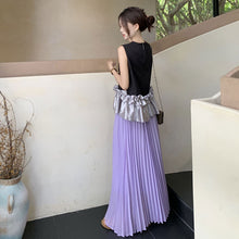 画像をギャラリービューアに読み込む, 配色切替フレア裾ノースリーブトップス&プリーツロングスカートセットアップ