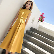 画像をギャラリービューアに読み込む, フランスファッション無地無袖ゆったり着痩せ効果ロングデートワンピース