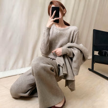 画像をギャラリービューアに読み込む, ニット3点セットベスト&カジュアルセーター&ガウチョパンツ着回し優雅セットアップ