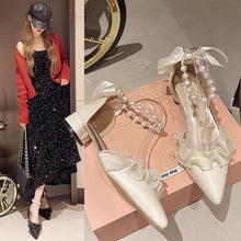 画像をギャラリービューアに読み込む, ビーズ飾りパンプスメッシュフレア裾靴レディースシューズリボン