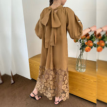画像をギャラリービューアに読み込む, 透かし彫りレース切替バックリボンカジュアルワンピース