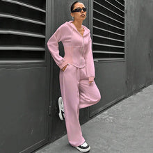 画像をギャラリービューアに読み込む, フード付きパーカー&カジュアルパンツセットアップ運動日常コーデ