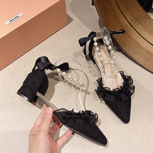 画像をギャラリービューアに読み込む, ビーズ飾りパンプスメッシュフレア裾靴レディースシューズリボン