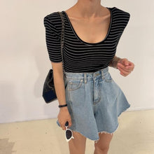 画像をギャラリービューアに読み込む, デニムショートパンツダメージデザインハイウエストボトムス