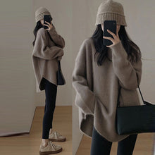 画像をギャラリービューアに読み込む, けだるい風スリットニットセーターリゾートコーデトップス