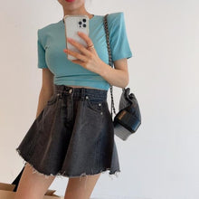 画像をギャラリービューアに読み込む, デニムショートパンツダメージデザインハイウエストボトムス