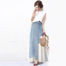 画像をギャラリービューアに読み込む, 白ベストトップス&ブルー切替スカートセットアップ