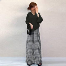 画像をギャラリービューアに読み込む, 黒ブラウス&チェック柄カジュアルパンツセットアップ