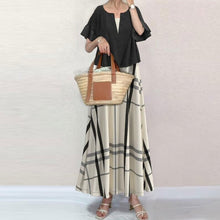 画像をギャラリービューアに読み込む, キーネックフレア裾Tシャツ&ベストワンピースチェック柄ワンピースセットアップ