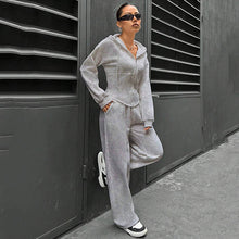 画像をギャラリービューアに読み込む, フード付きパーカー&カジュアルパンツセットアップ運動日常コーデ