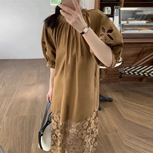 画像をギャラリービューアに読み込む, 透かし彫りレース切替バックリボンカジュアルワンピース