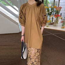 画像をギャラリービューアに読み込む, 透かし彫りレース切替バックリボンカジュアルワンピース