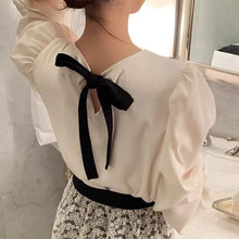 画像をギャラリービューアに読み込む, 2wayリボントッド柄ブラウスデートコーデトップス