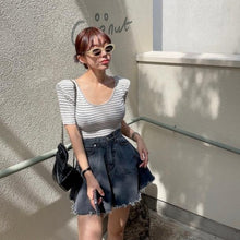 画像をギャラリービューアに読み込む, デニムショートパンツダメージデザインハイウエストボトムス